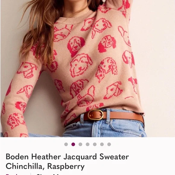Boden Beige and Hot Pink Dog Motif Crewneck Sweater - Picture 4 of 5